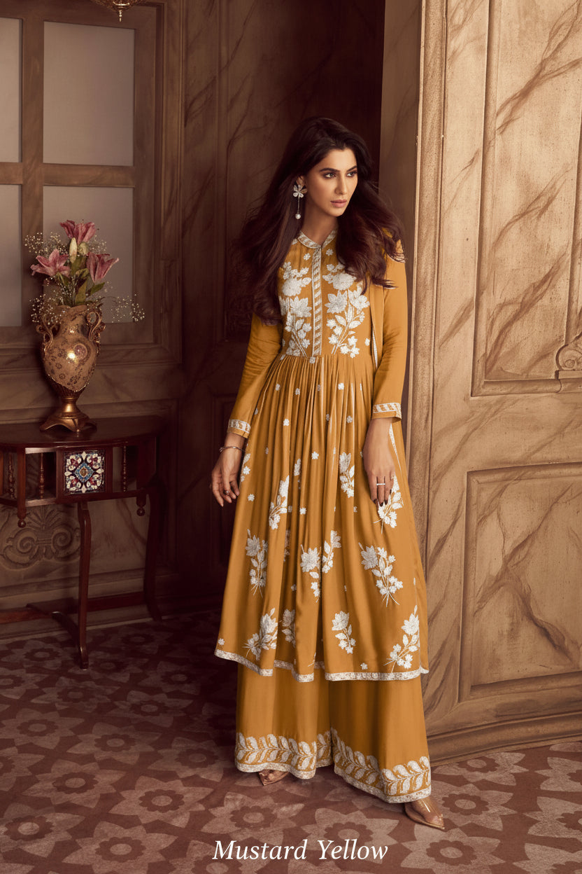 Chikankari Kurti-Palazzo with Dupatta set