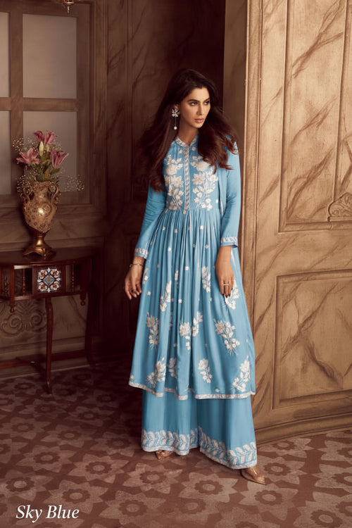 Chikankari Kurti-Palazzo with Dupatta set