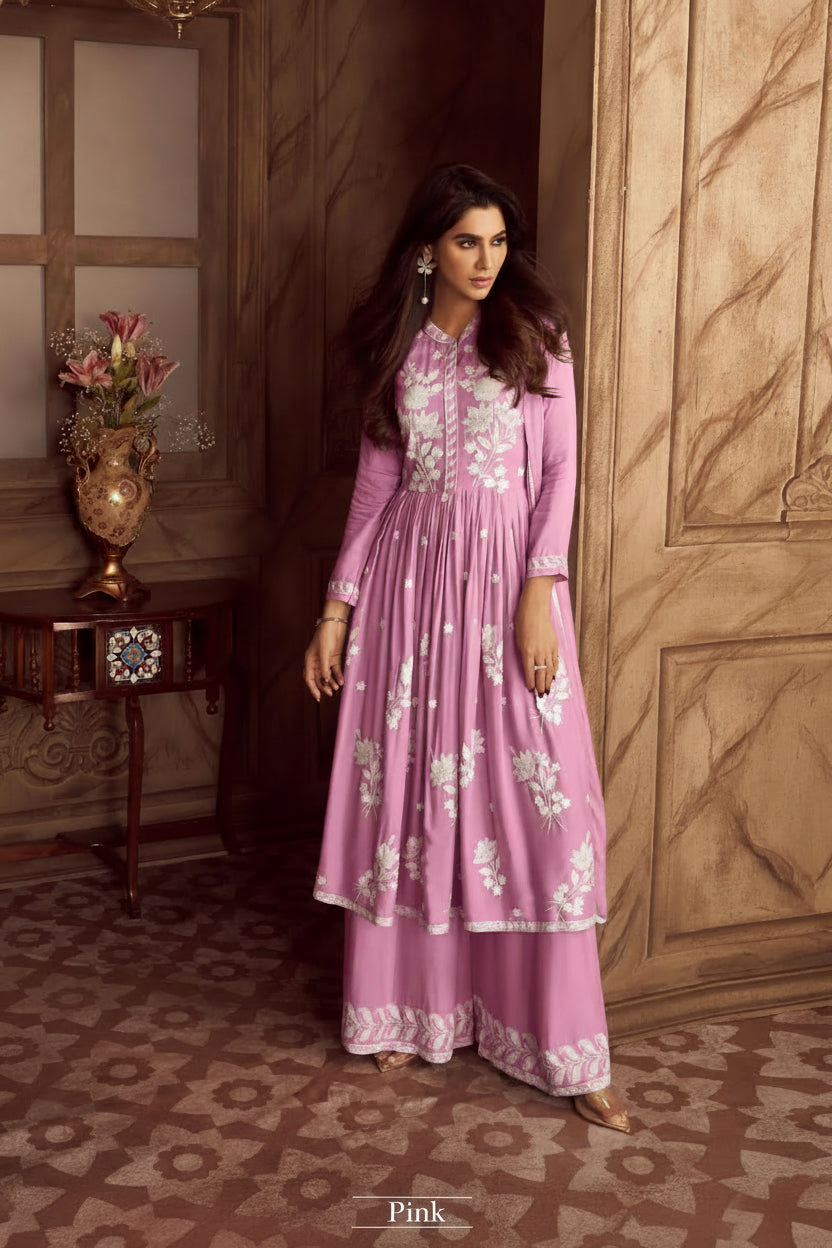 Chikankari Kurti-Palazzo with Dupatta set