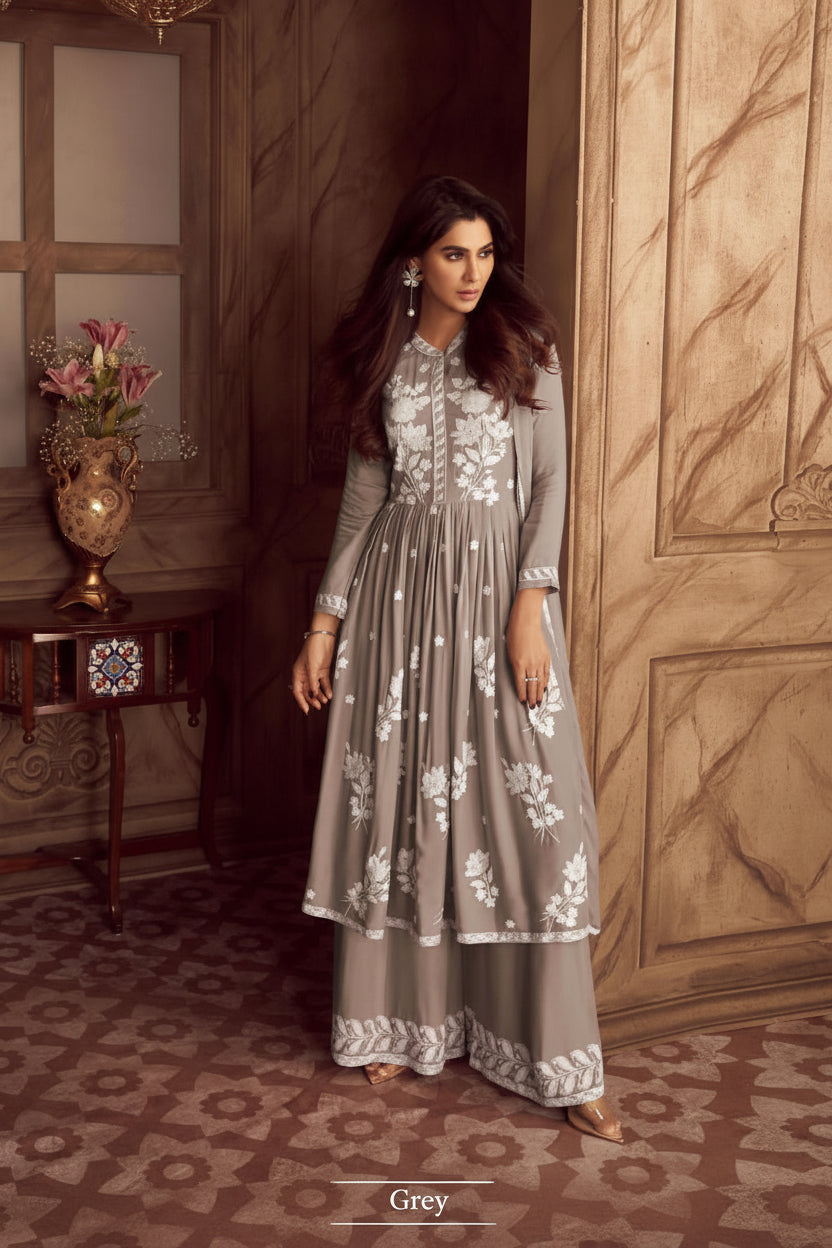Chikankari Kurti-Palazzo with Dupatta set